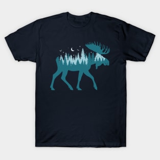 Moose Silhouette - Moose Wildlife Forest - Retro Moose Lover T-Shirt